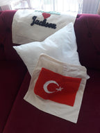 homeartparis Turkish Flag Punch Needle Pillow Cover, Turkey Linen Cushion Case, Travel Souvenir Gift, Textured Home Decor 16x16