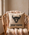 Zodiac Sign Punch Needle Pillow Case – Custom Name Linen Cushion Cover – Unique Astrology Gift