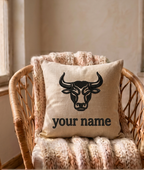Zodiac Sign Punch Needle Pillow Case – Custom Name Linen Cushion Cover – Unique Astrology Gift