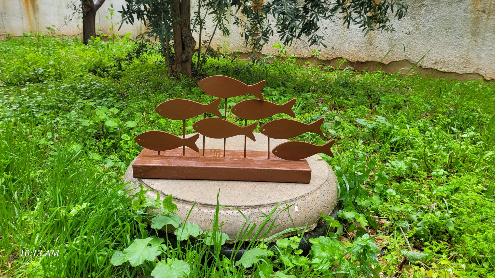 Brown Wood Fish School Table Decor, Rustic Handmade Coastal Shelf Art Homeartparis production