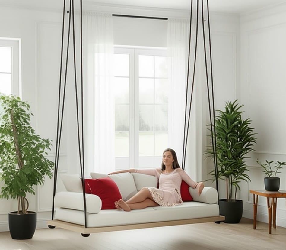 Desing Spruce Wood Porch Swing Bed Set - Outdoor Garden Hanging Daybed with Cushions - Homeartparis production