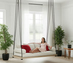 Desing Spruce Wood Porch Swing Bed Set - Outdoor Garden Hanging Daybed with Cushions - Homeartparis production