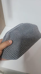 The Homeartparis Sparkly Grey Crochet Clutch - Handmade Silver Glitter Evening Bag by Seval Özsoy - Luxury Party Purse with Metal Frame - Elegant Occasion Gift