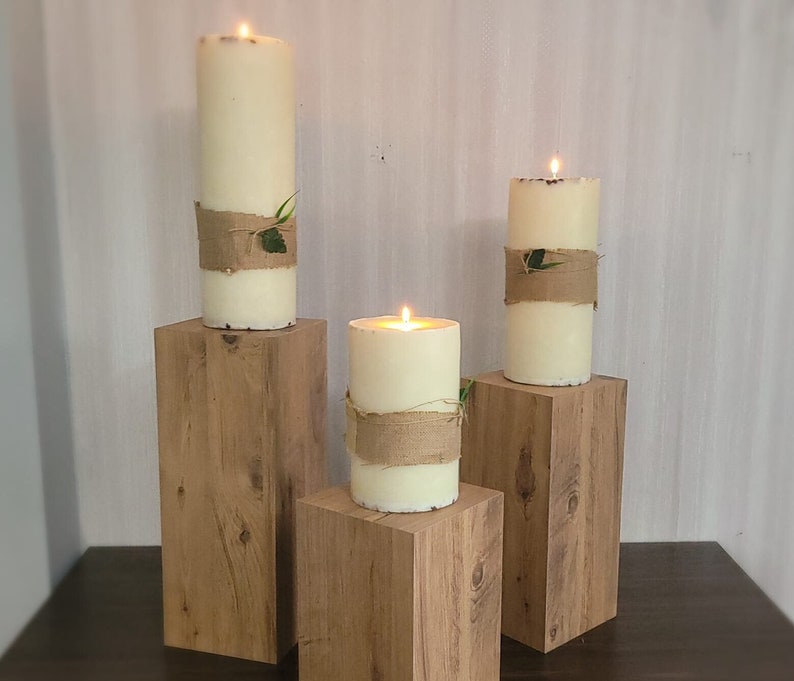 Large Tower Pillar Candle Set Rustic Mantle Decor Homeartparis production