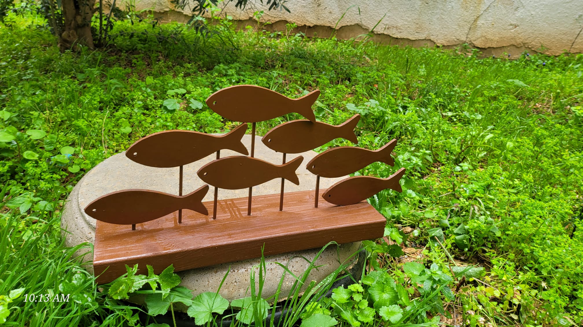 Brown Wood Fish School Table Decor, Rustic Handmade Coastal Shelf Art Homeartparis production