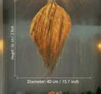 Handcrafted Raffia Fringe Pendant Light - Tropical Hawaiian Style Boho Lamp for Indoor & Covered Outdoor