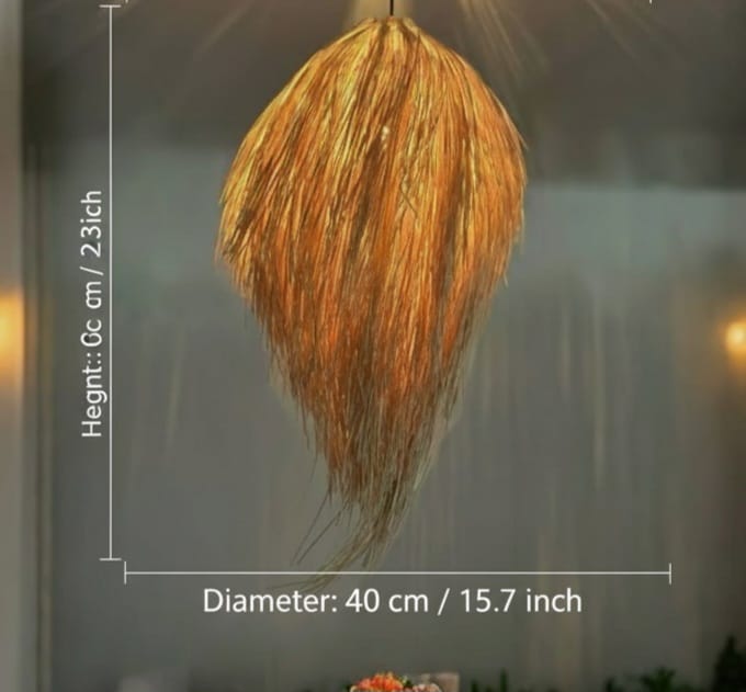 Handcrafted Raffia Fringe Pendant Light - Tropical Hawaiian Style Boho Lamp for Indoor & Covered Outdoor