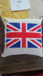 Homeartparis Punch Needle UK Flag Pillow - Handmade Union Jack Tufted Cushion by Seval Özsoy - Patriotic British Decor - Available as Cover Only or with Filling