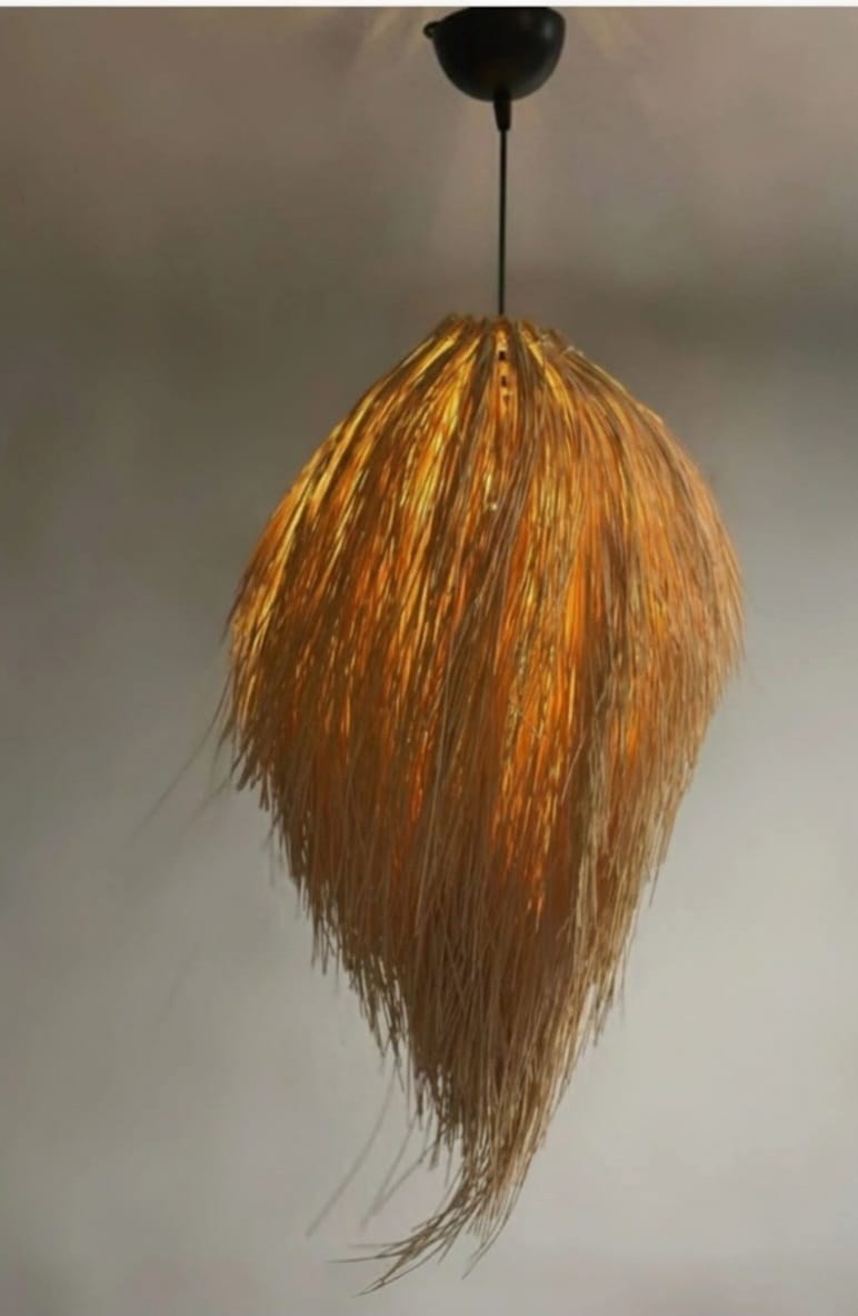 Handcrafted Raffia Fringe Pendant Light - Tropical Hawaiian Style Boho Lamp for Indoor & Covered Outdoor