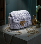 Chalk White Crochet Crossbody Bag - Handmade Popcorn Stitch Purse by Seval Özsoy - Soft T-Shirt Yarn Mini Bag - Unique Designer Gift