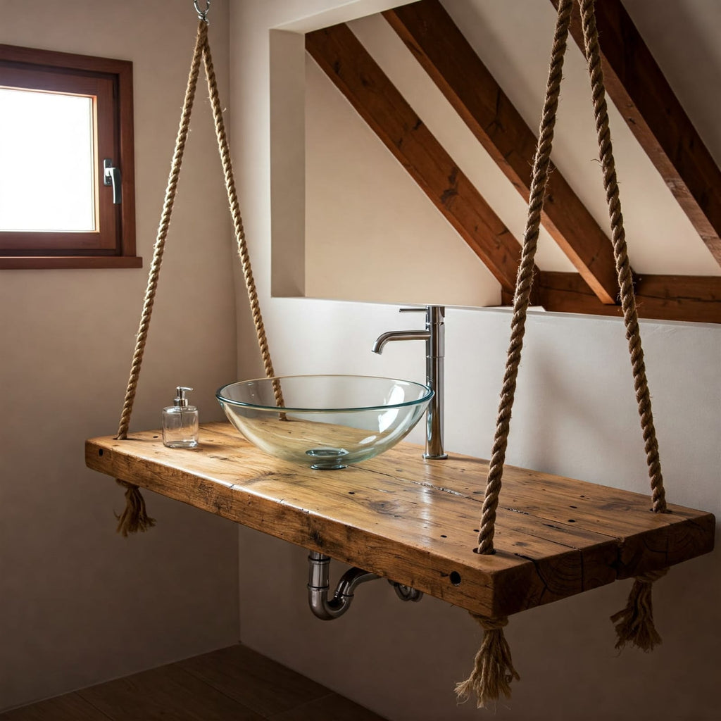 Homeartparis Handcrafted Hanging Solid Wood Vanity Set - 100x60 cm Floating Rustic Bathroom Sink Unit