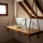 Homeartparis Handcrafted Hanging Solid Wood Vanity Set - 100x60 cm Floating Rustic Bathroom Sink Unit