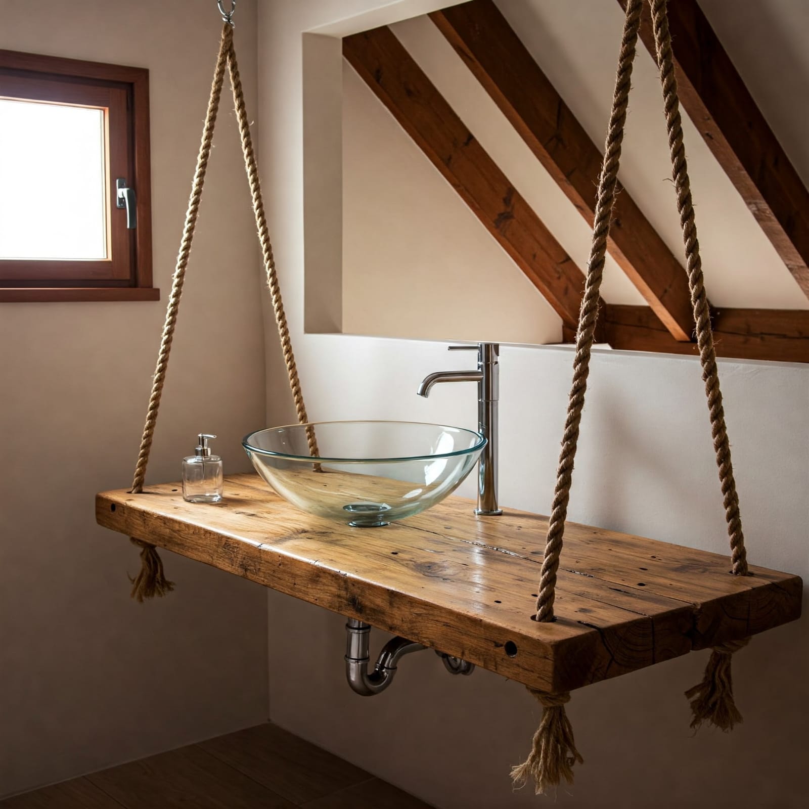 Homeartparis Handcrafted Hanging Solid Wood Vanity Set - 100x60 cm Floating Rustic Bathroom Sink Unit