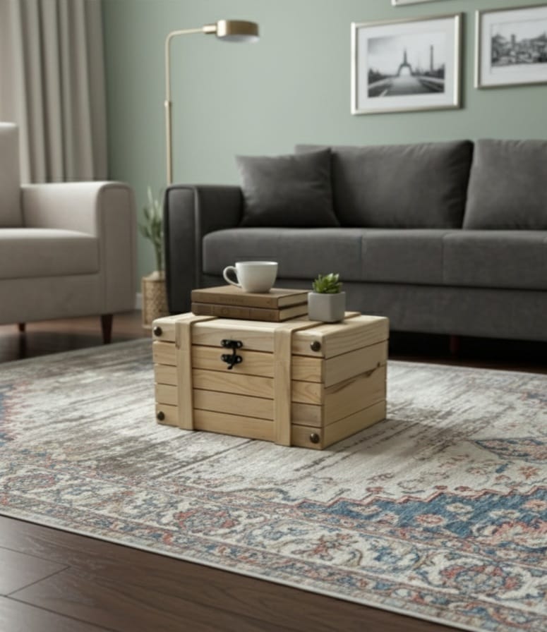Solid Wood Coffee Table Chest, Handmade Storage Trunk Table, Rustic Pine Wood Chest, 2 Sizes, Multipurpose Living Room Furniture by homeartparis