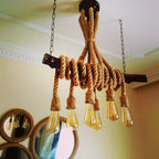 Medieval Style 6-Light Natural Wood Branch and Rope Rustic Chandelier Homeartparis production
