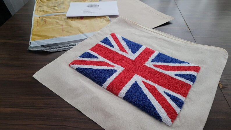 Homeartparis Punch Needle UK Flag Pillow - Handmade Union Jack Tufted Cushion by Seval Özsoy - Patriotic British Decor - Available as Cover Only or with Filling