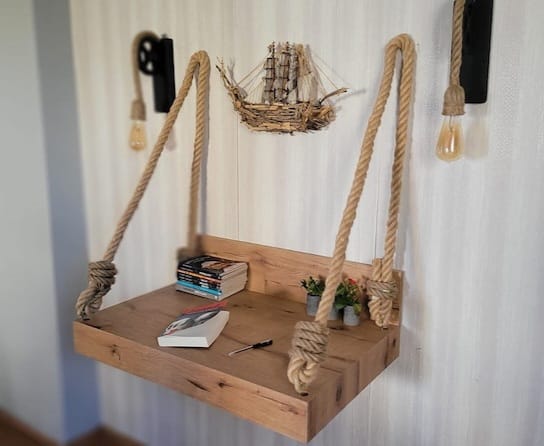 Homeartparis Handcrafted Rustic Wall-Mounted Rope Swing Table with Sconce Set