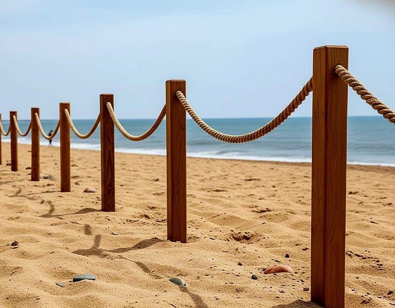 Wood Rope Fence Kit 4 Wood Posts Coastal Garden Border Jute Option Homeartparis production