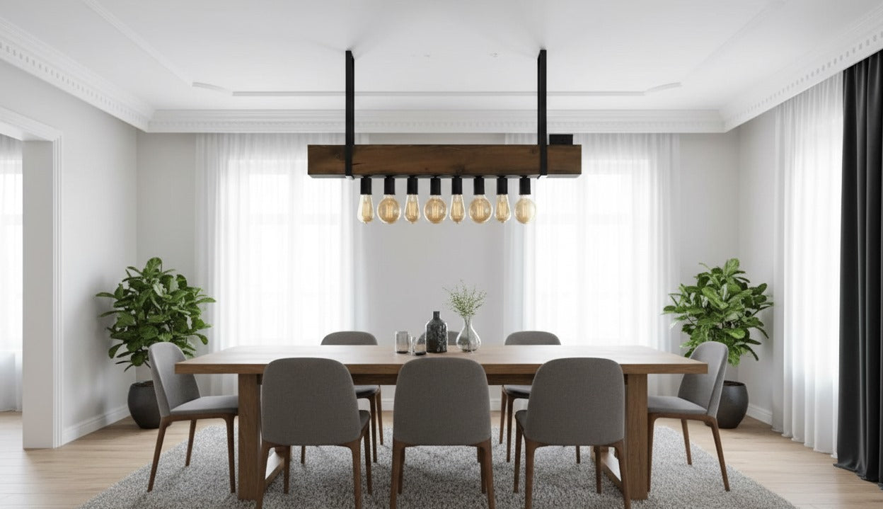 Wood Beam and Rope Chandelier 8-Light Industrial Pendant Homeartparis production