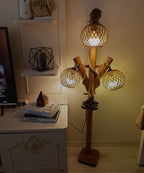 Natural Tree Branch Floor Lamp with 3 Rope Shades Homeartparis production