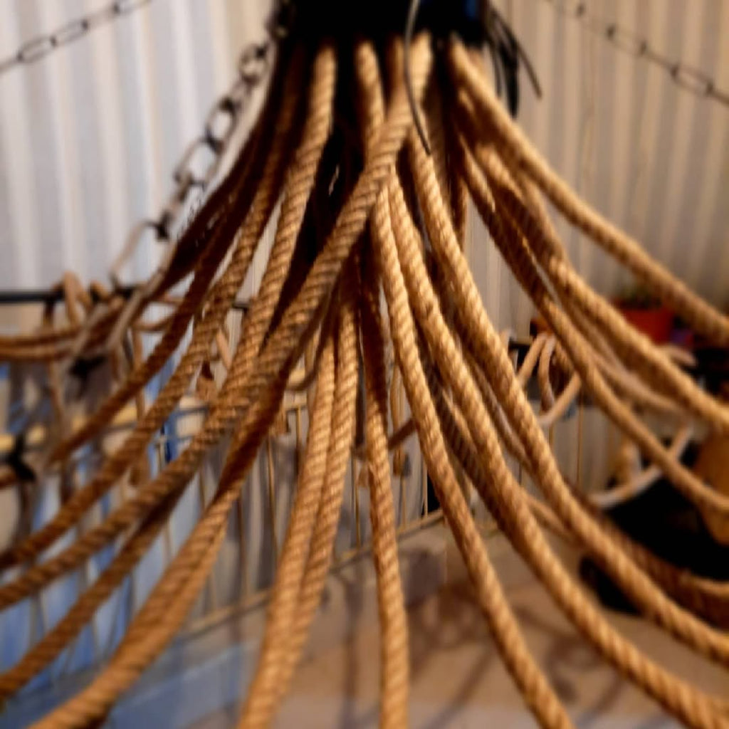 Grand 35-Arm Jute Rope Chandelier - Large Industrial Round Pendant Light - Homeartparis production