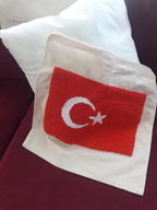 homeartparis Turkish Flag Punch Needle Pillow Cover, Turkey Linen Cushion Case, Travel Souvenir Gift, Textured Home Decor 16x16