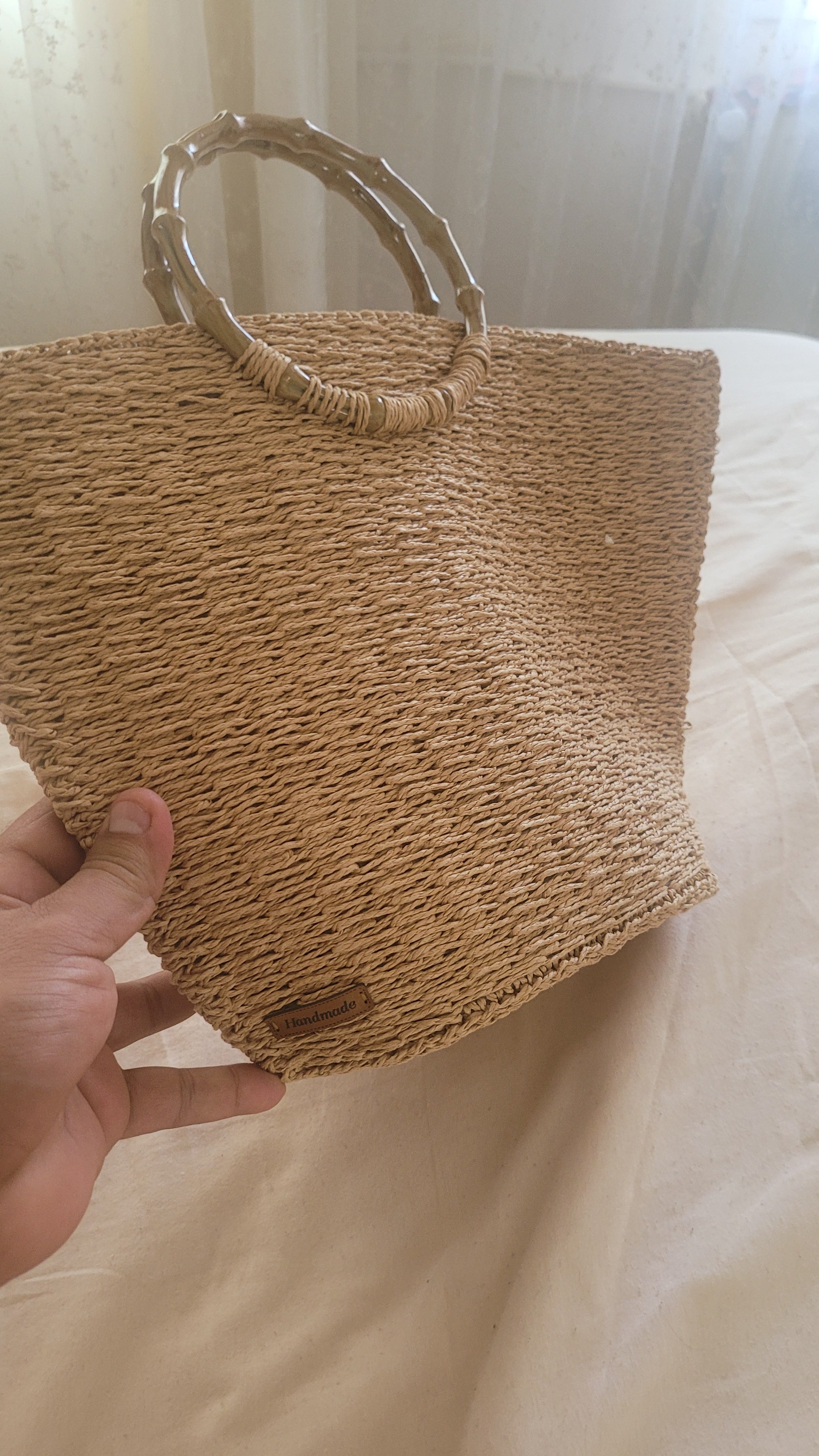 The Homeartparis Oversized Straw Tote Bag - Handmade Raffia Beach Bag by Seval Özsoy - Large Summer Vacation Bag with Bamboo-Look Handles - Chic Bohemian Gifts