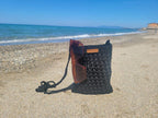 Black Crochet Mini Shoulder Bag - Bohemian Knit Crossbody Purse with Vegan Leather Accents - Unique Artisan Gift for Daily Use