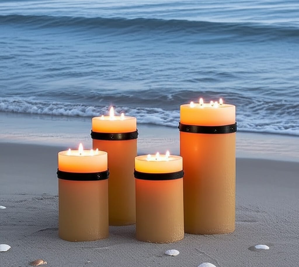 Set of 4 Giant Pillar Candles - 3-Wick Scented Luxury Candles with Custom Wooden Crate - Homeartparis production