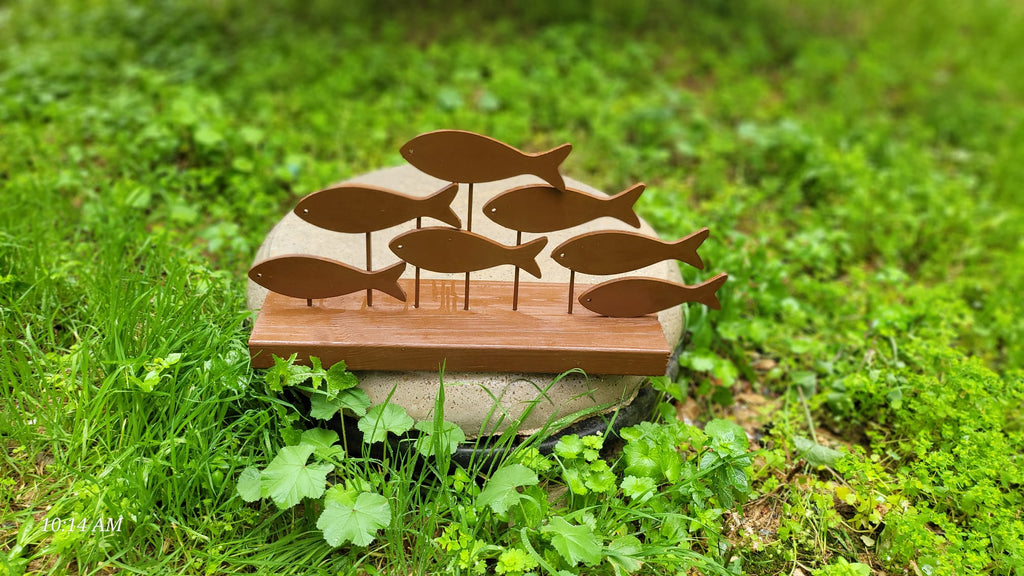 Brown Wood Fish School Table Decor, Rustic Handmade Coastal Shelf Art Homeartparis production