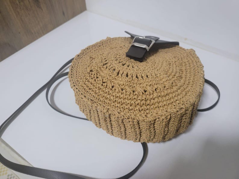 The Round Macaron Straw Bag - Handmade Bohemian Crossbody Purse by Seval Özsoy - Authentic Woven Circle Bag - Unique Artisan Gift