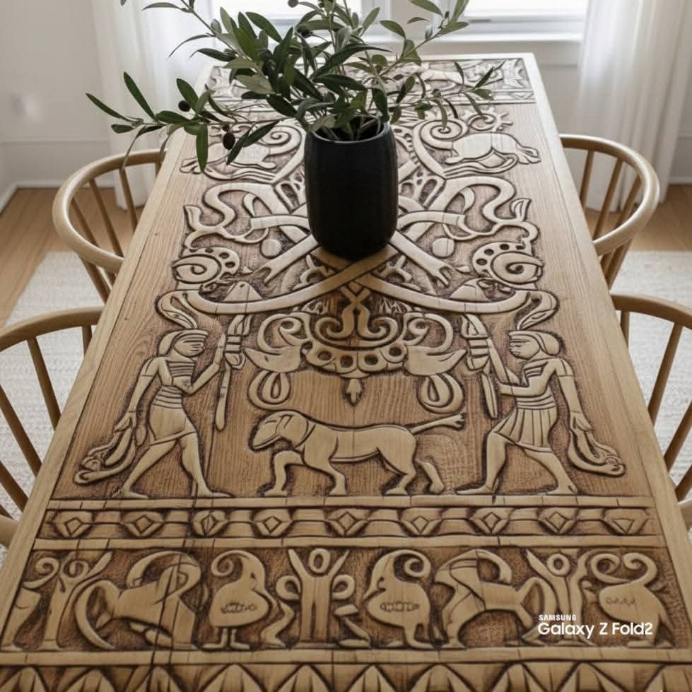 Hand-Carved & Wood-Burned Rustic Spruce Dining Table - Homeartparis production
Important Note: Free Worldwide Shipping & Secure Delivery!