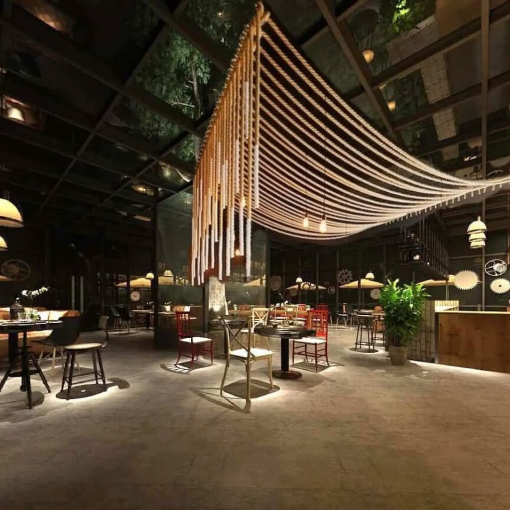 Grand 40-Arm Linear Jute Rope Chandelier - Extra Long Customizable Cascade Lighting - Homeartparis production