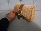 Handmade Straw Shoulder Bag - Bohemian Crossbody by Seval Özsoy - Natural Woven Summer Purse with Gold Ring Buckle - Unique Artisan Gift
