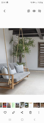 Porch Swing - Rustic Hanging Sofa & Cabin Style Pine Wood Lounge