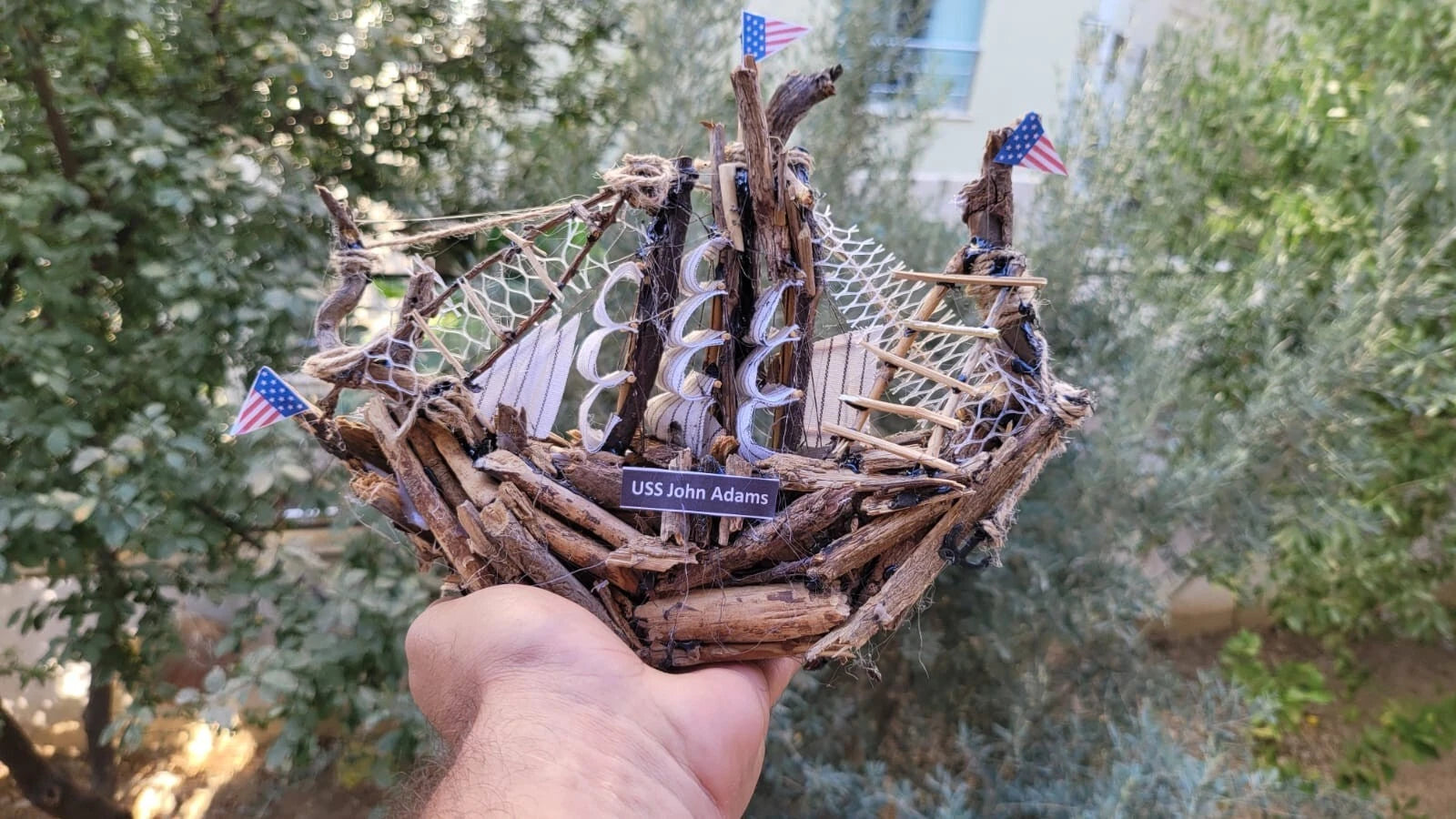 The USS John Adams Wooden Model Boat Driftwood Art Homeartparis production