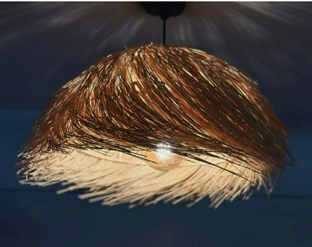 Handwoven Raffia Dome Pendant Light - Exotic Hawaiian Style Boho Chandelier for Coastal & Indoor Spaces