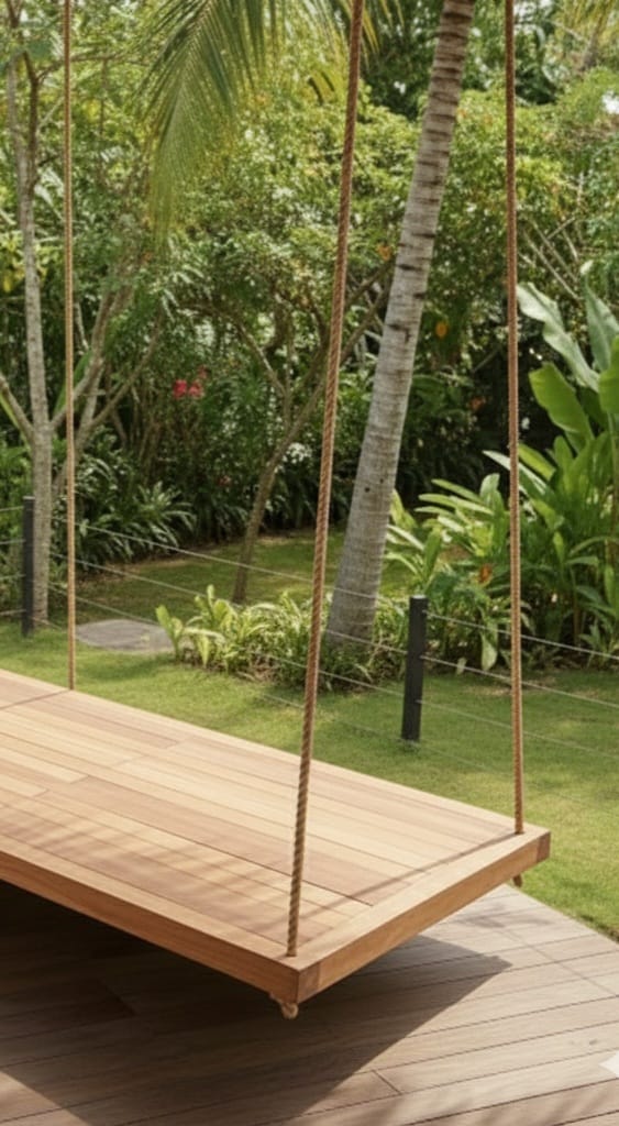 Handcrafted Spruce Wood Hanging Swing Bed - Complete All-Inclusive Set - Homeartparis production