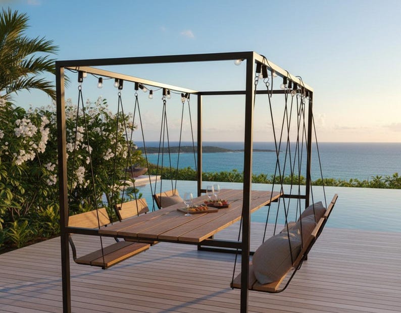 Home art paris Swing Table Dining Set - 1.3 Ton Capacity Heavy-Duty Metal Frame Commercial Furniture by home art paris