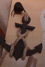 Handcrafted Wooden Anchor Pendant Light - Nautical Dual-Rope Chandelier with Adjustable Hanging Height