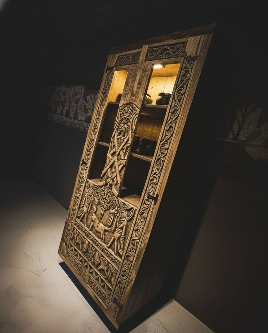 Hand-Carved & Wood-Burned Rustic Spruce Wood Cabinet - Homeartparis production
Important Note: Free Worldwide Shipping & Secure Delivery!