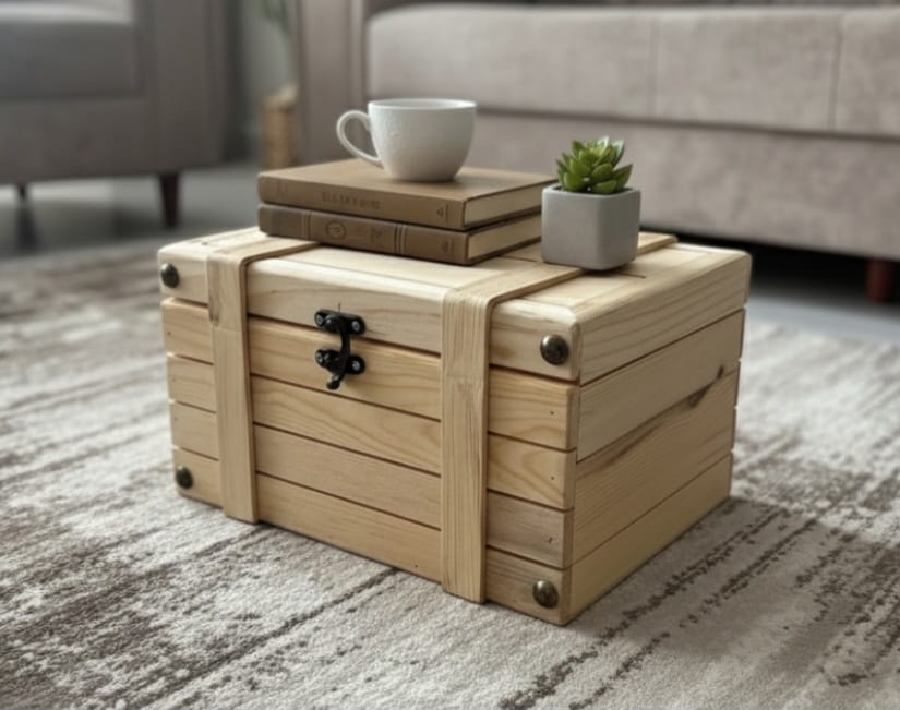 Solid Wood Coffee Table Chest, Handmade Storage Trunk Table, Rustic Pine Wood Chest, 2 Sizes, Multipurpose Living Room Furniture by homeartparis
