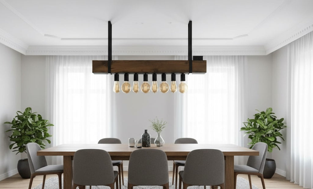 Wood Beam and Rope Chandelier 8-Light Industrial Pendant Homeartparis production