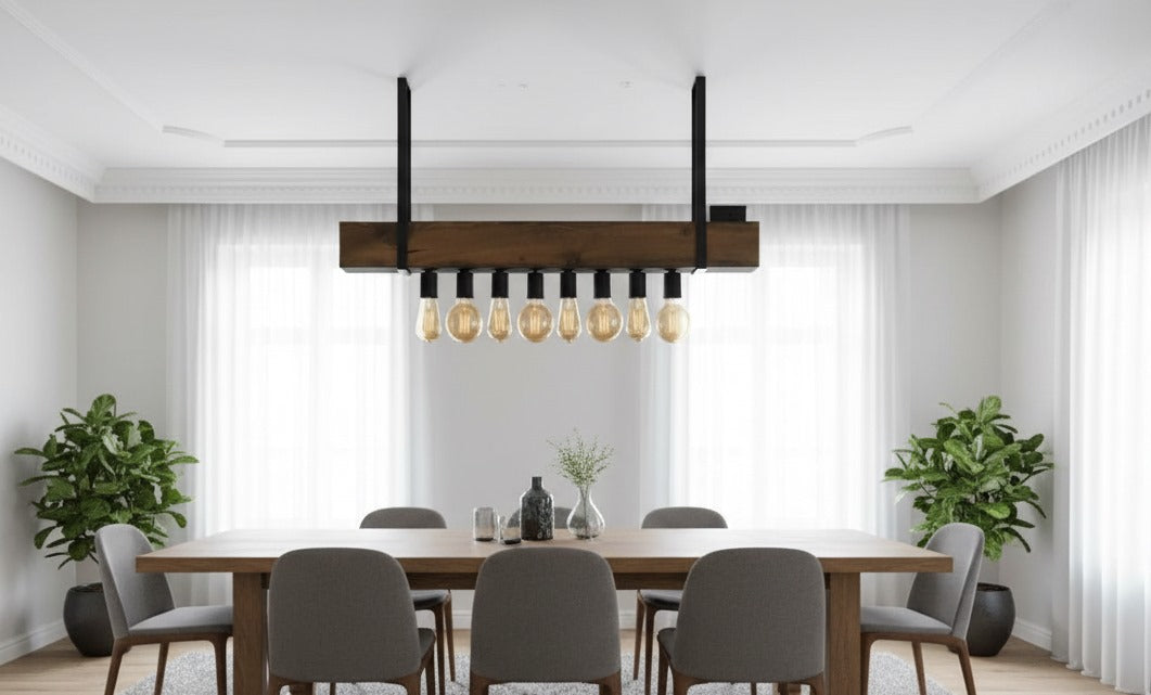 Wood Beam and Rope Chandelier 8-Light Industrial Pendant Homeartparis production