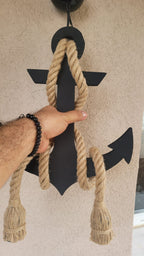 Handcrafted Wooden Anchor Pendant Light - Nautical Dual-Rope Chandelier with Adjustable Hanging Height