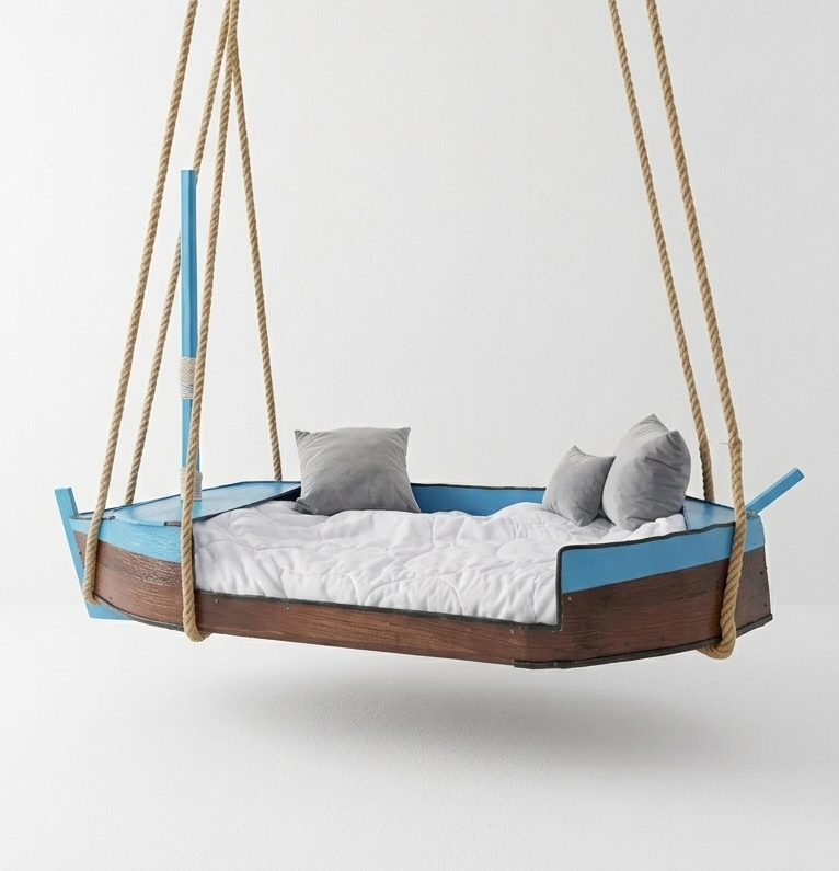 Homeartparis Unique Boat-Shaped Swing Sofa Bed - Handcrafted Nautical Daybed