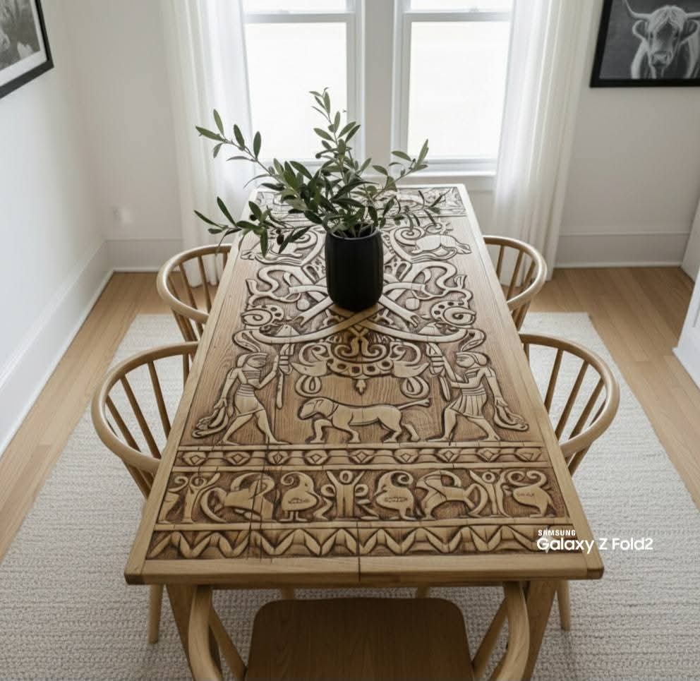 Hand-Carved & Wood-Burned Rustic Spruce Dining Table - Homeartparis production
Important Note: Free Worldwide Shipping & Secure Delivery!