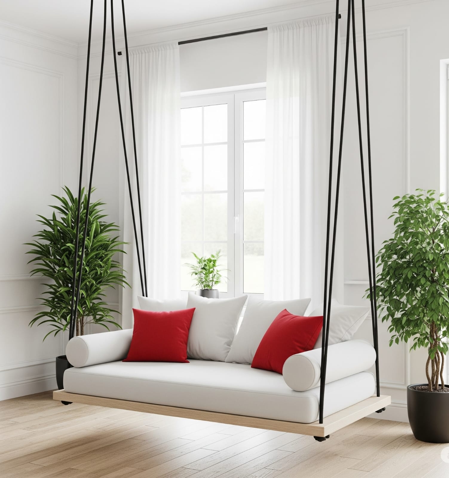 Desing Spruce Wood Porch Swing Bed Set - Outdoor Garden Hanging Daybed with Cushions - Homeartparis production