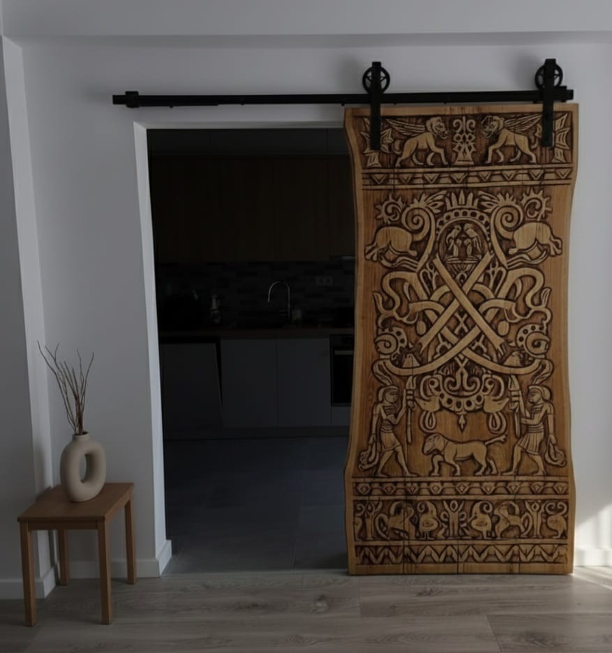 Solid Wood Sliding Barn Door - Custom Artisanal Interior Door with Hardware - Homeartparis production