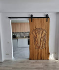 Wood carved Barn Door - Custom Artisanal Interior Door with Hardware - Homeartparis production